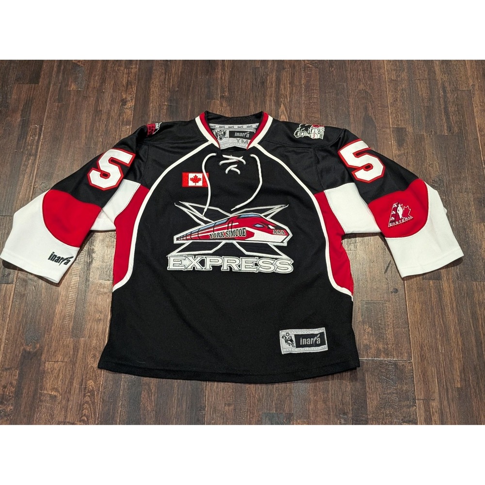York Simcoe Express‎ Jersey Youth Medium Black Red White AAA Hockey Lace Up